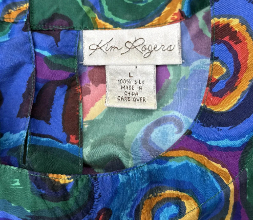 Kim Rogers Multicolor Abstract Print Silk Blouse - tag