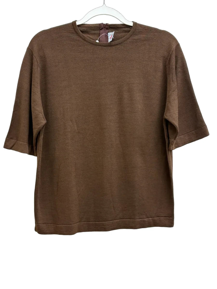 Bleyle Brown Short Sleeve Knit Top Back Zip - front