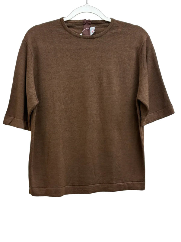 Bleyle Brown Short Sleeve Knit Top Back Zip - front
