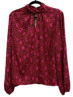 Nine West Animal Print Blouse Red Pink - back