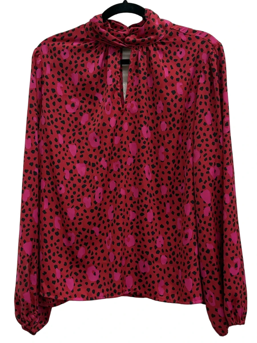 Nine West Animal Print Blouse Red Pink - back