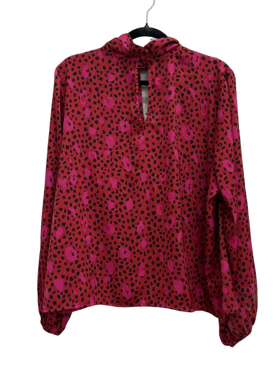 Nine West Animal Print Blouse Red Pink - front