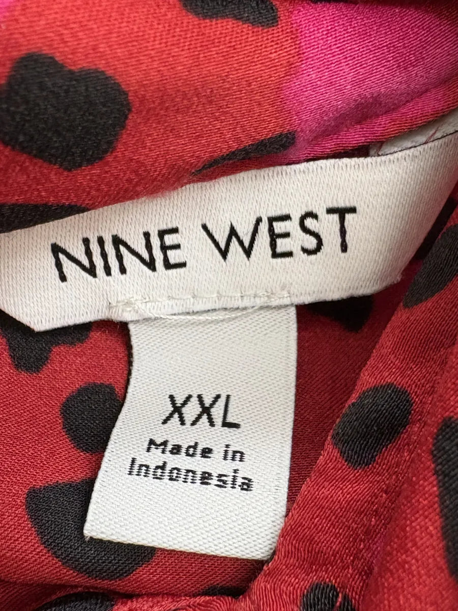 Nine West Animal Print Blouse Red Pink - tag