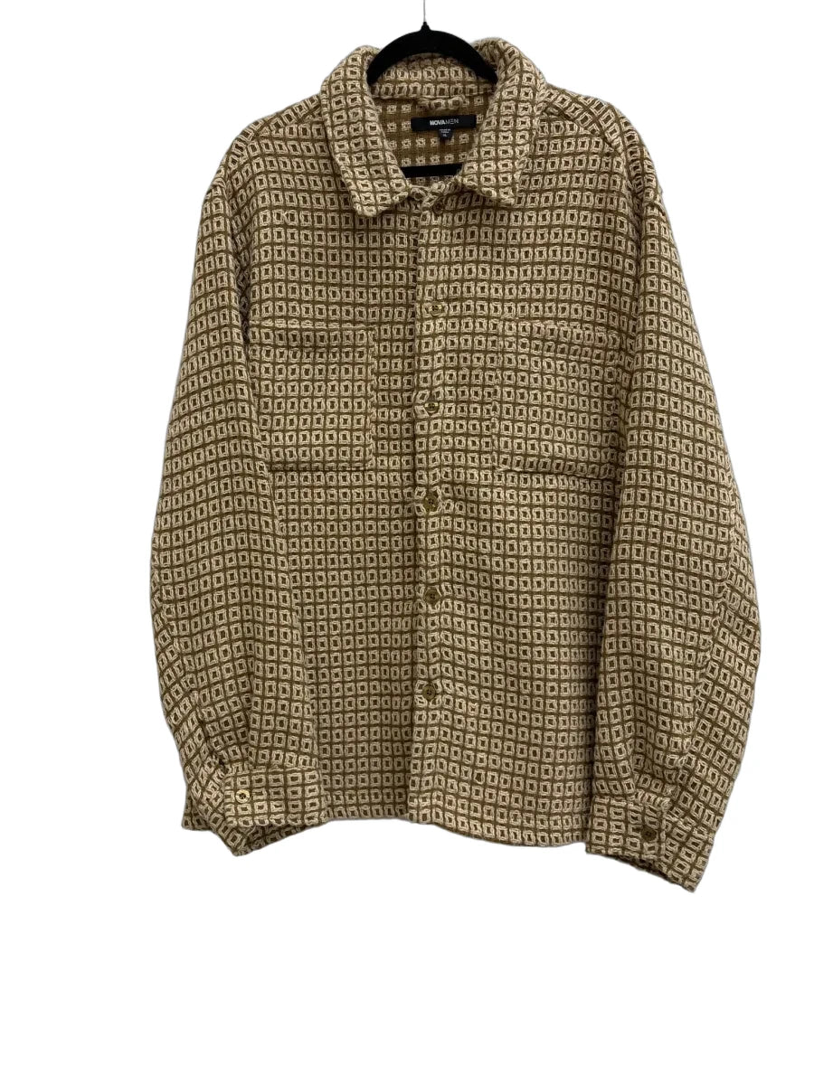 Nova Men Geometric Textured Shirt Jacket Tan Cream - front