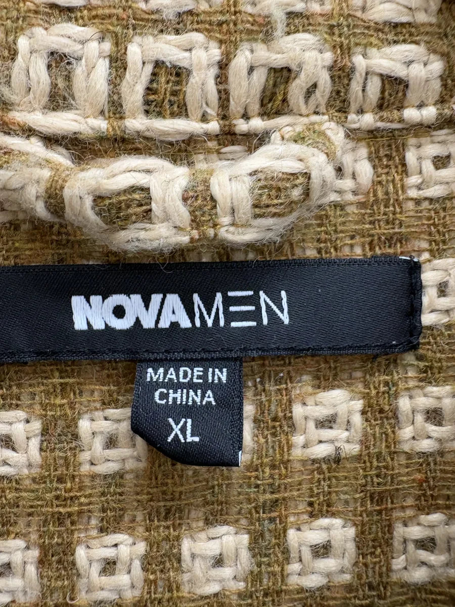 Nova Men Geometric Textured Shirt Jacket Tan Cream - tag
