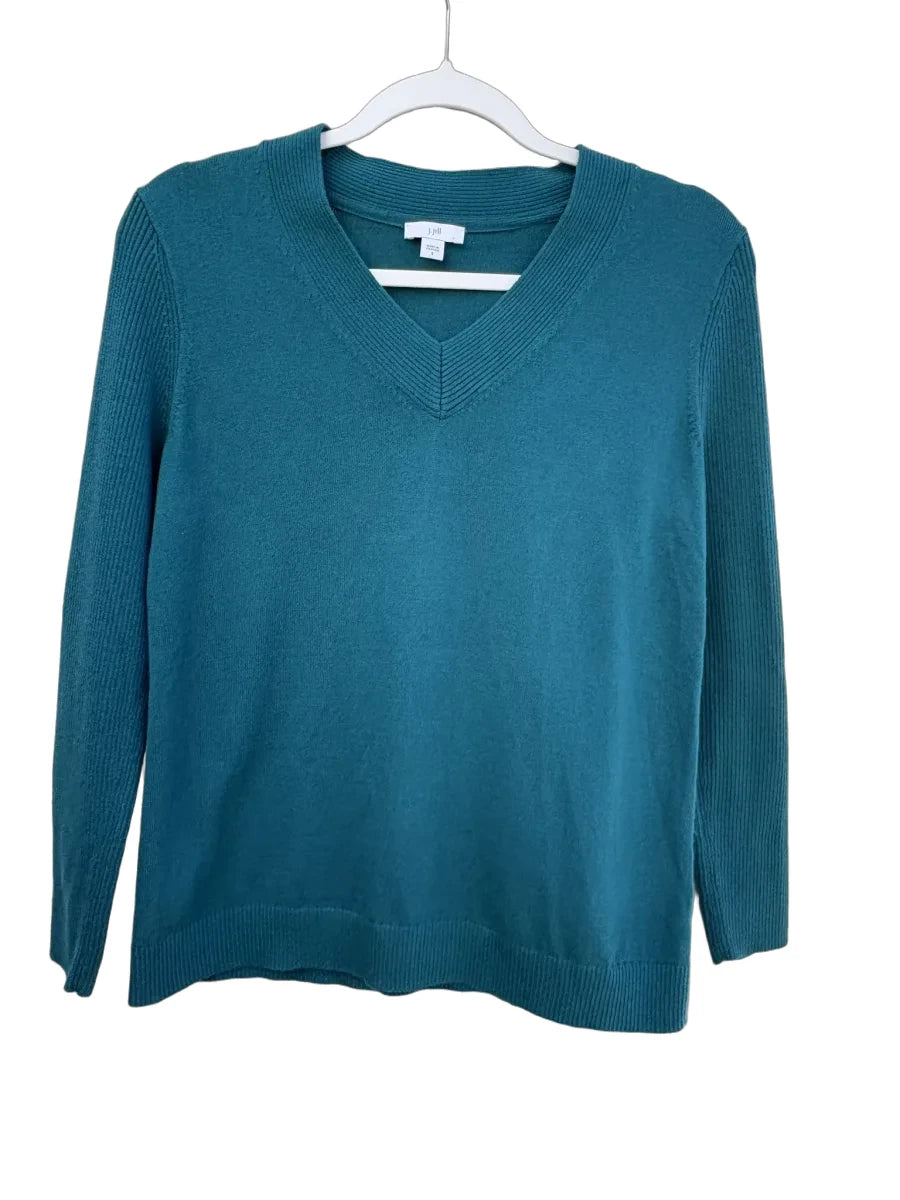 J. Jill Teal V-Neck Knit Sweater Small - front