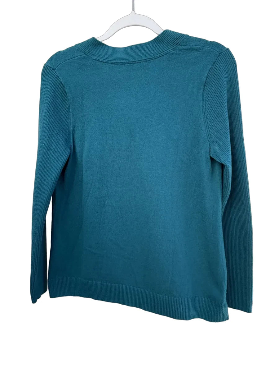 J. Jill Teal V-Neck Knit Sweater Small - back