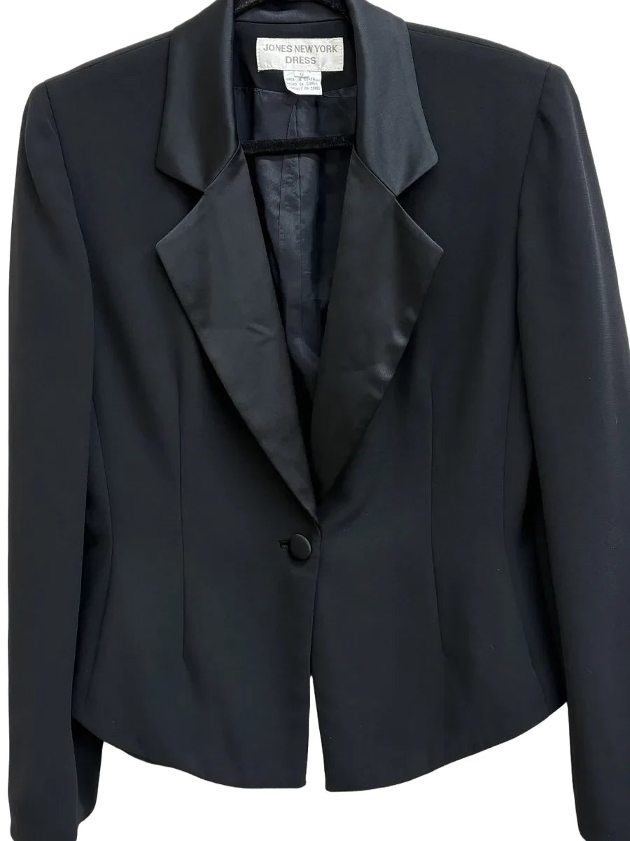 Jones New York Black Satin Lapel Blazer - front