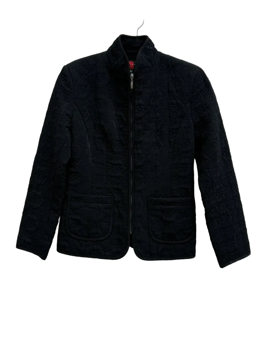 Black Embossed Quilted Zip-Front Jacket - front