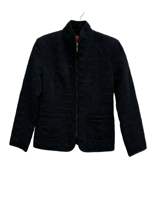 Black Embossed Quilted Zip-Front Jacket - front