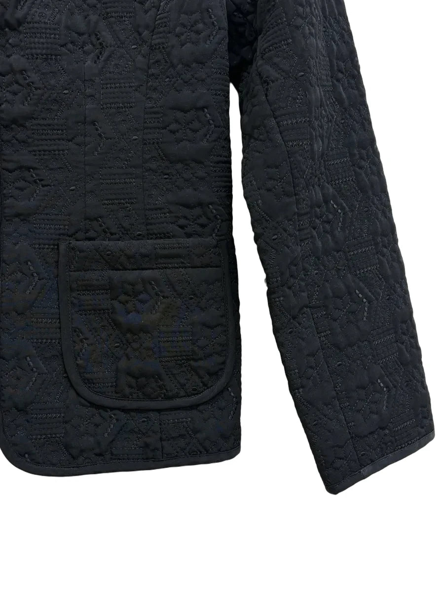 Black Embossed Quilted Zip-Front Jacket