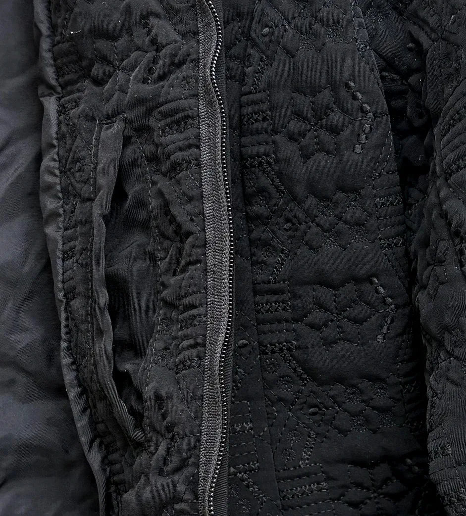 Black Embossed Quilted Zip-Front Jacket