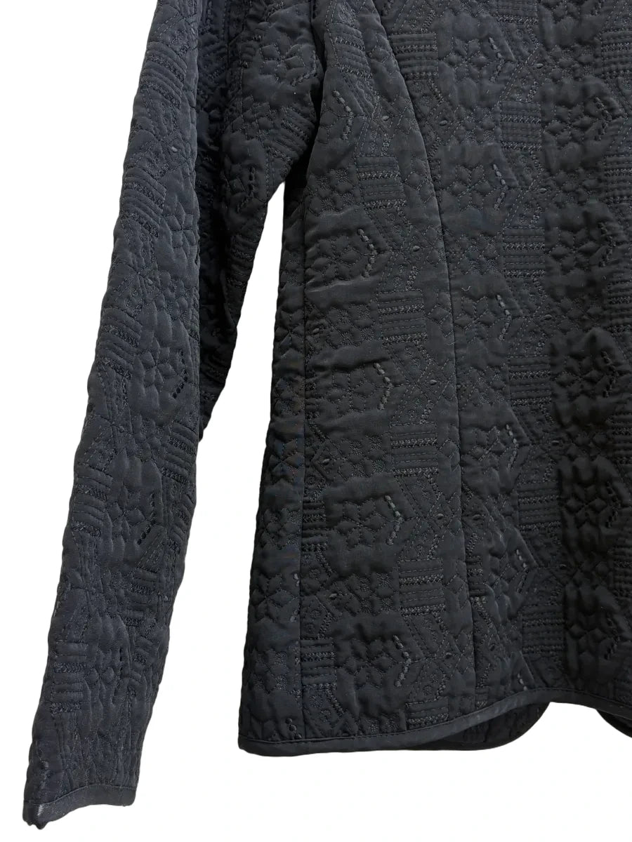 Black Embossed Quilted Zip-Front Jacket