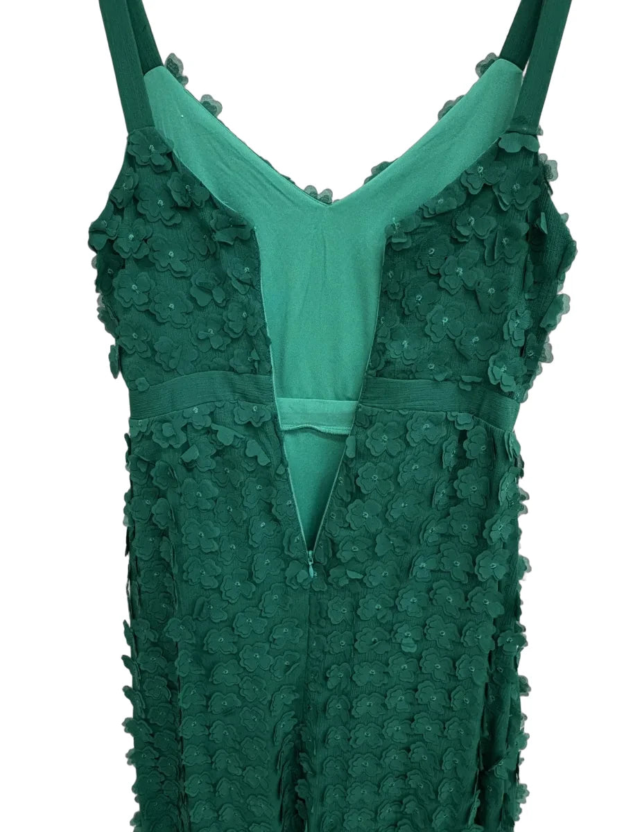 Eva Franco 3D Floral Applique A-Line Midi Dress Green - detail