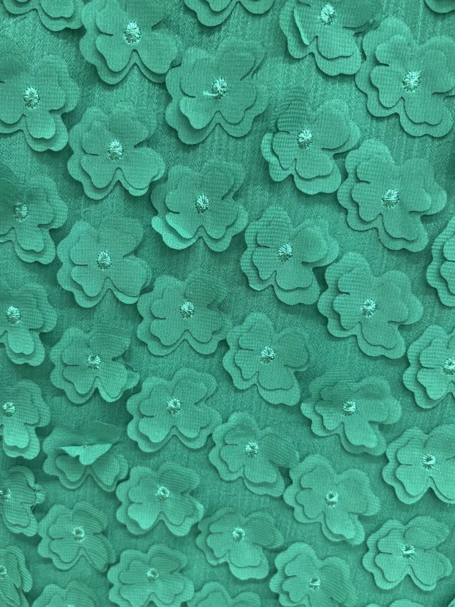Eva Franco 3D Floral Applique A-Line Midi Dress Green - fabric
