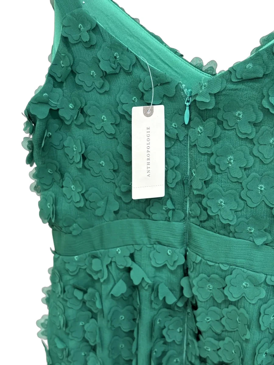 Eva Franco 3D Floral Applique A-Line Midi Dress Green - detail