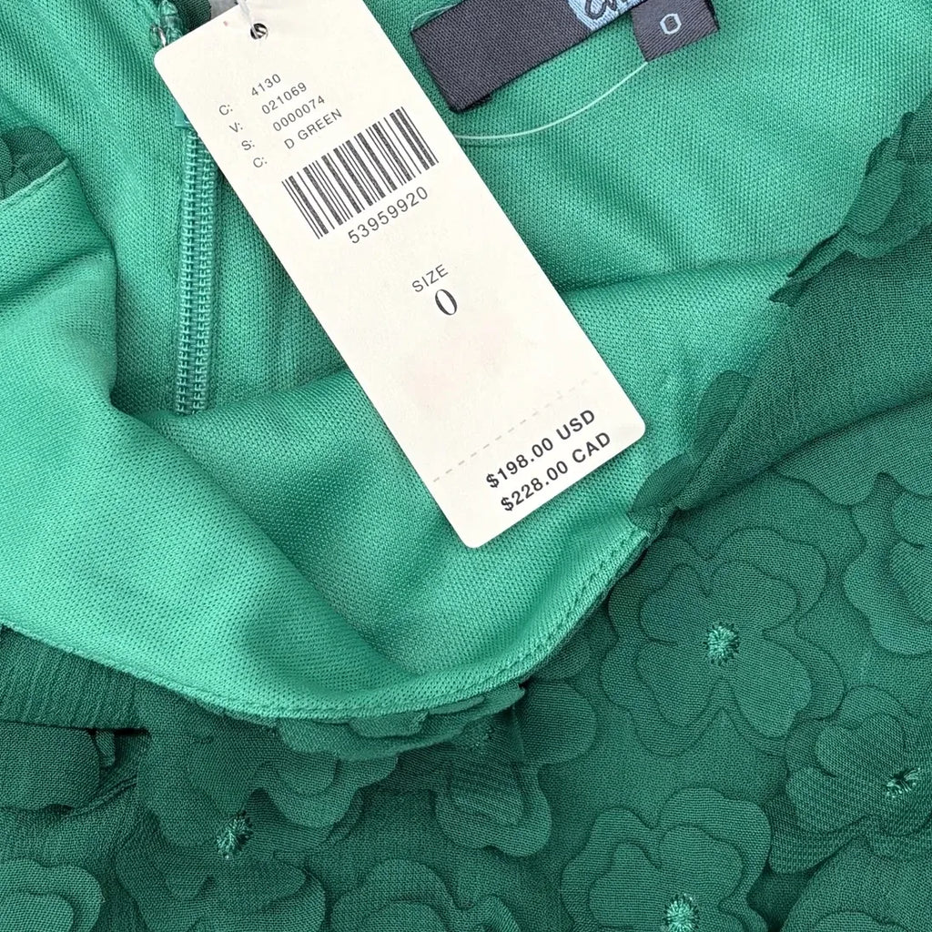 Eva Franco 3D Floral Applique A-Line Midi Dress Green - label