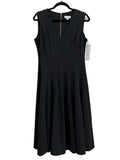 Calvin Klein V-Neck Sleeveless Fit and Flare Midi Dress Black - front
