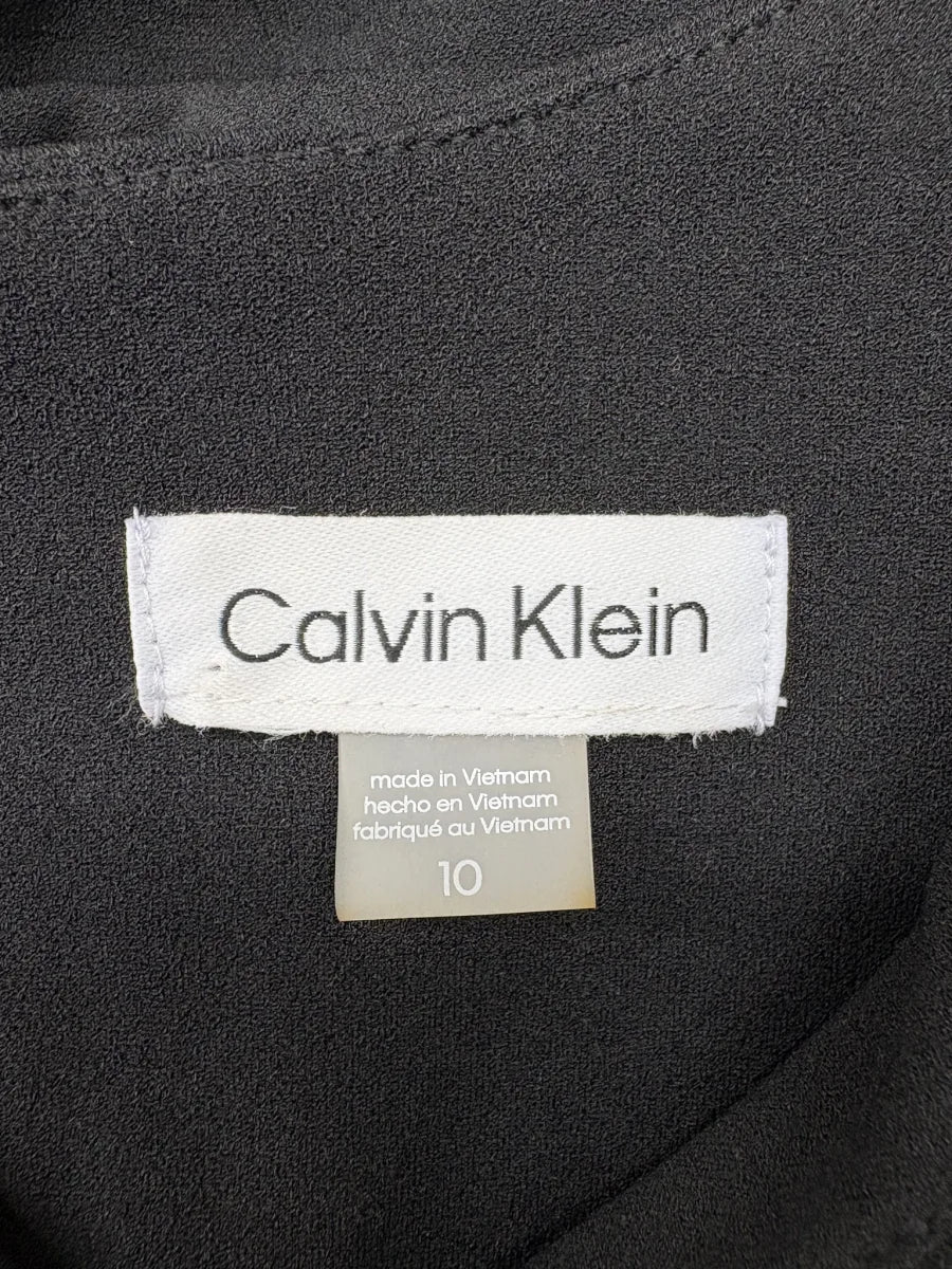 Calvin Klein V-Neck Sleeveless Fit and Flare Midi Dress Black - label