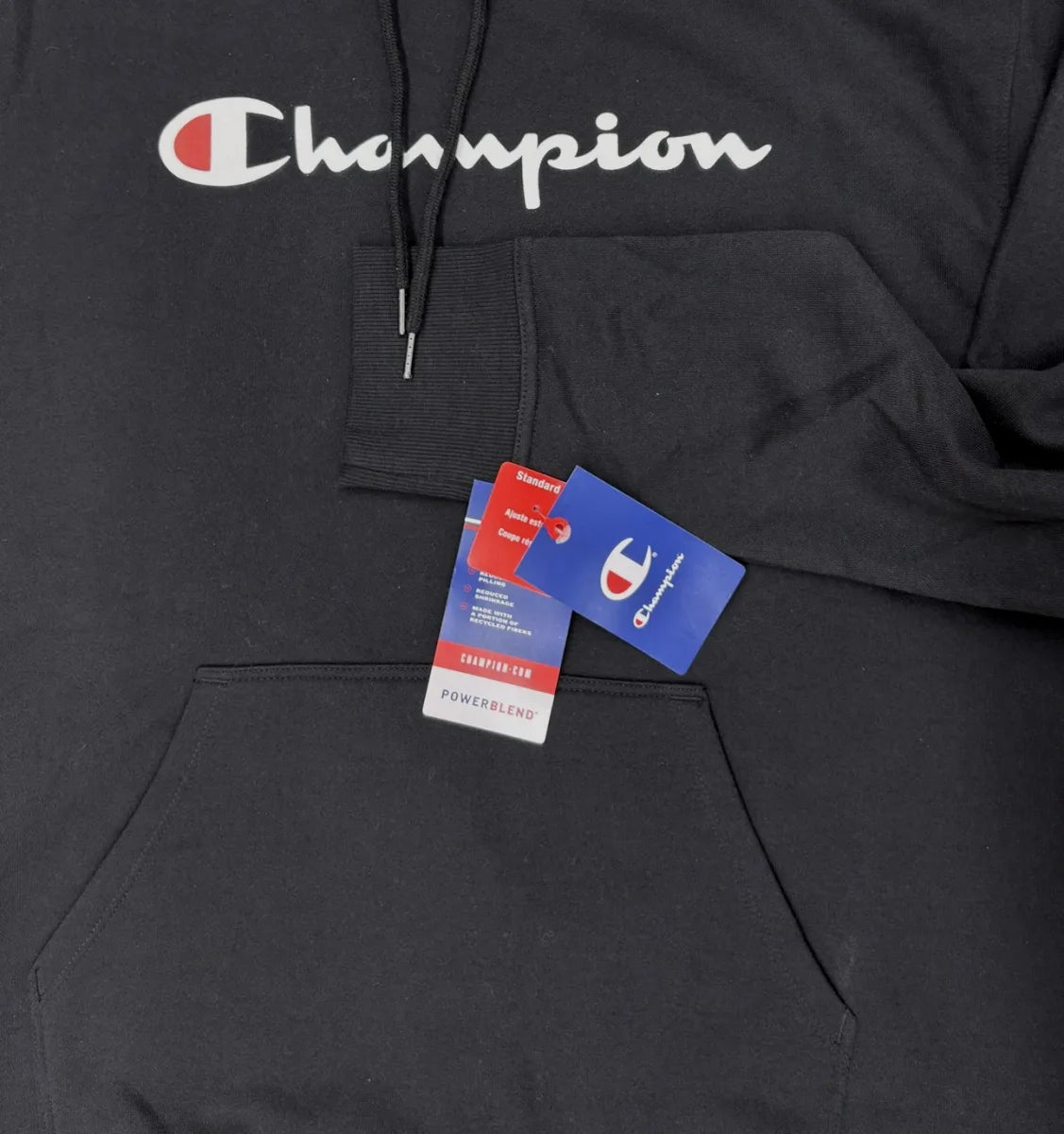 Champion Powerblend Script Logo Pullover Hoodie Black - detail
