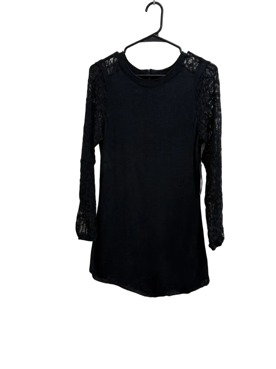 NIC+ZOE Lace Sleeve Knit Top Black - front