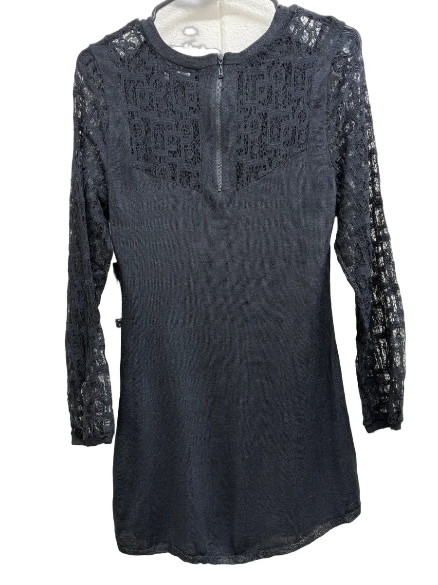 NIC+ZOE Lace Sleeve Knit Top Black - back