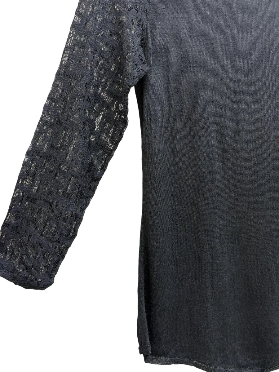 NIC+ZOE Lace Sleeve Knit Top Black - detail