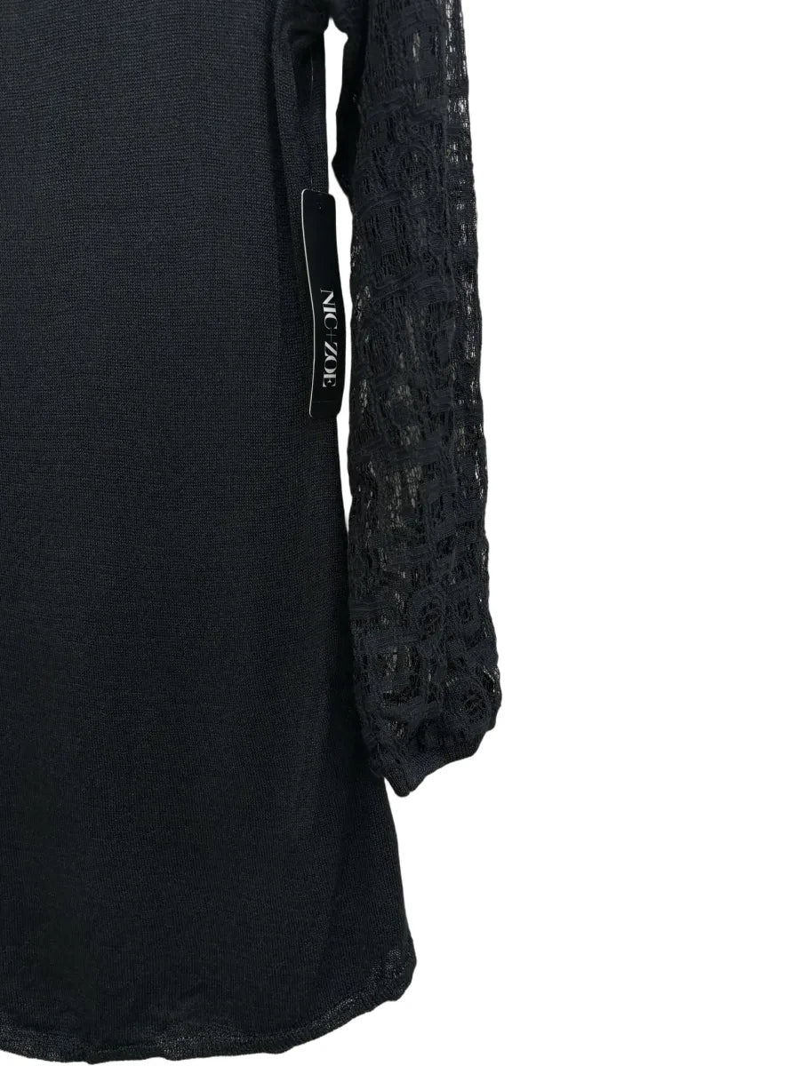 NIC+ZOE Lace Sleeve Knit Top Black - detail