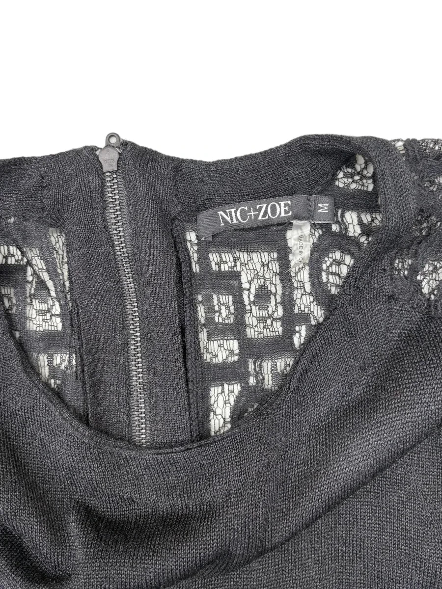 NIC+ZOE Lace Sleeve Knit Top Black - label