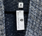 Jessica McClintock Tweed Open-Front Fringe Wrap Ruana Navy - label