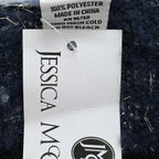 Jessica McClintock Tweed Open-Front Fringe Wrap Ruana Navy - tag