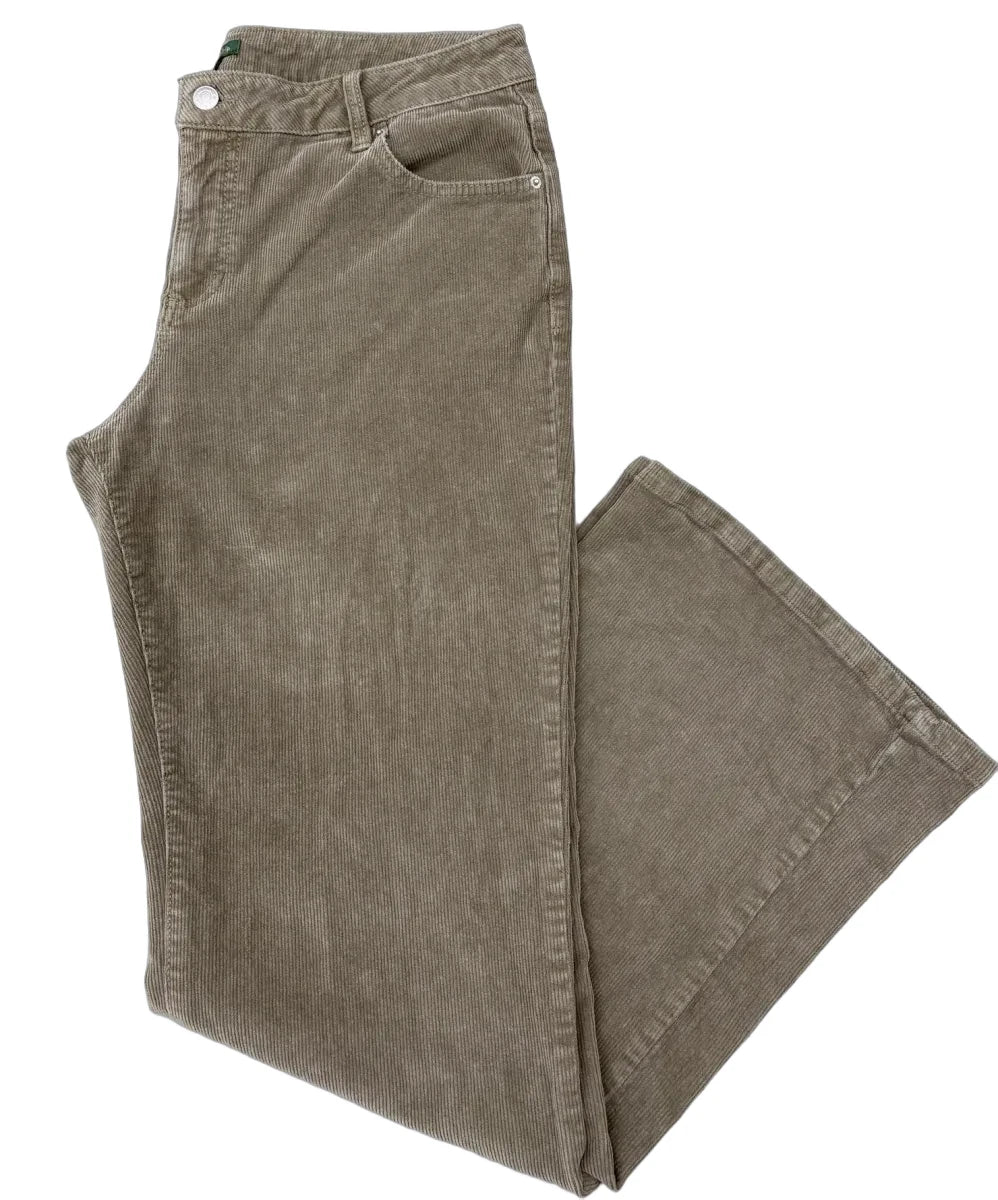 Corduroy Flare Pants Taupe Button Fly Size L - detail