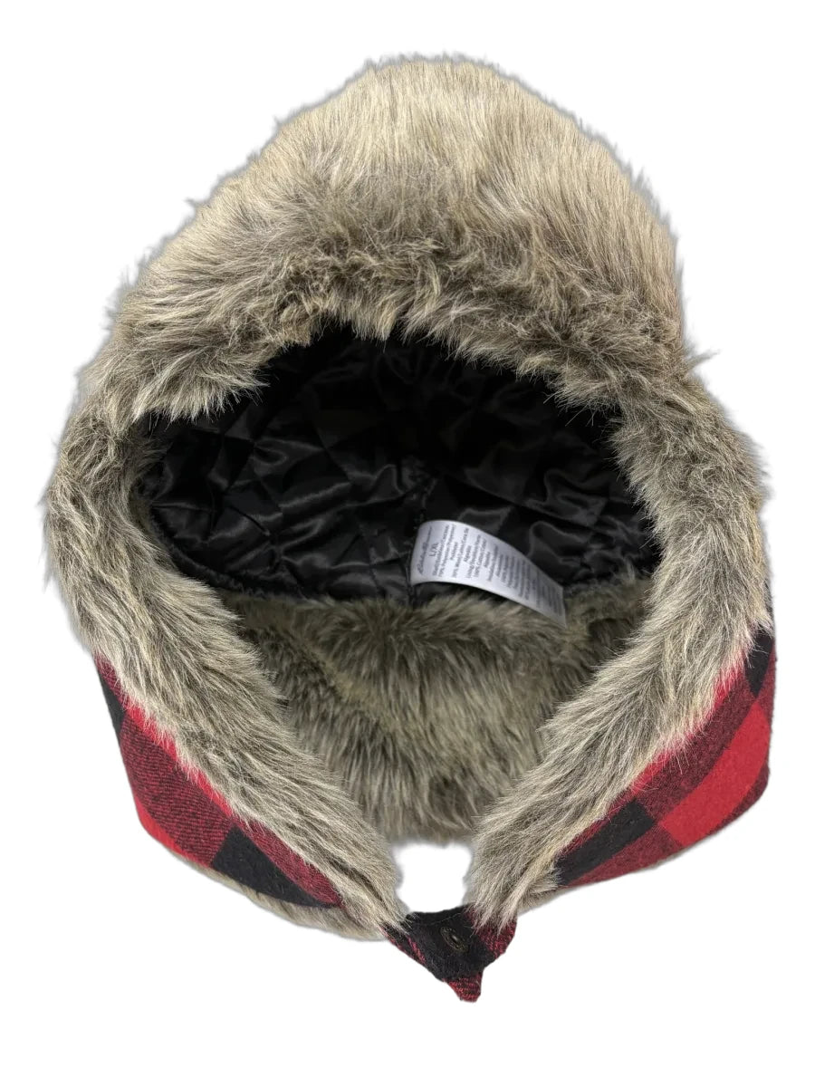 Eddie Bauer Buffalo Plaid Faux Fur Trapper Hat - detail