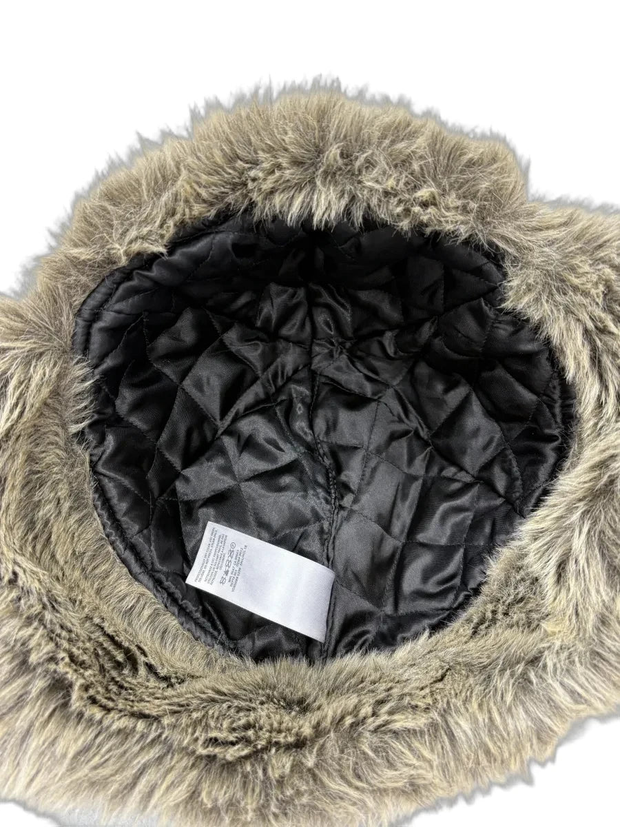 Eddie Bauer Buffalo Plaid Faux Fur Trapper Hat - detail
