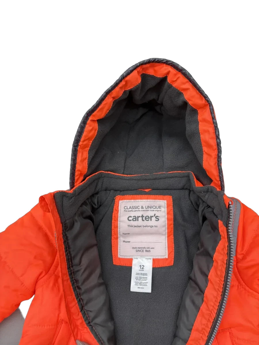 Carter's Puffer Hooded Baby Jacket Orange Gray - label