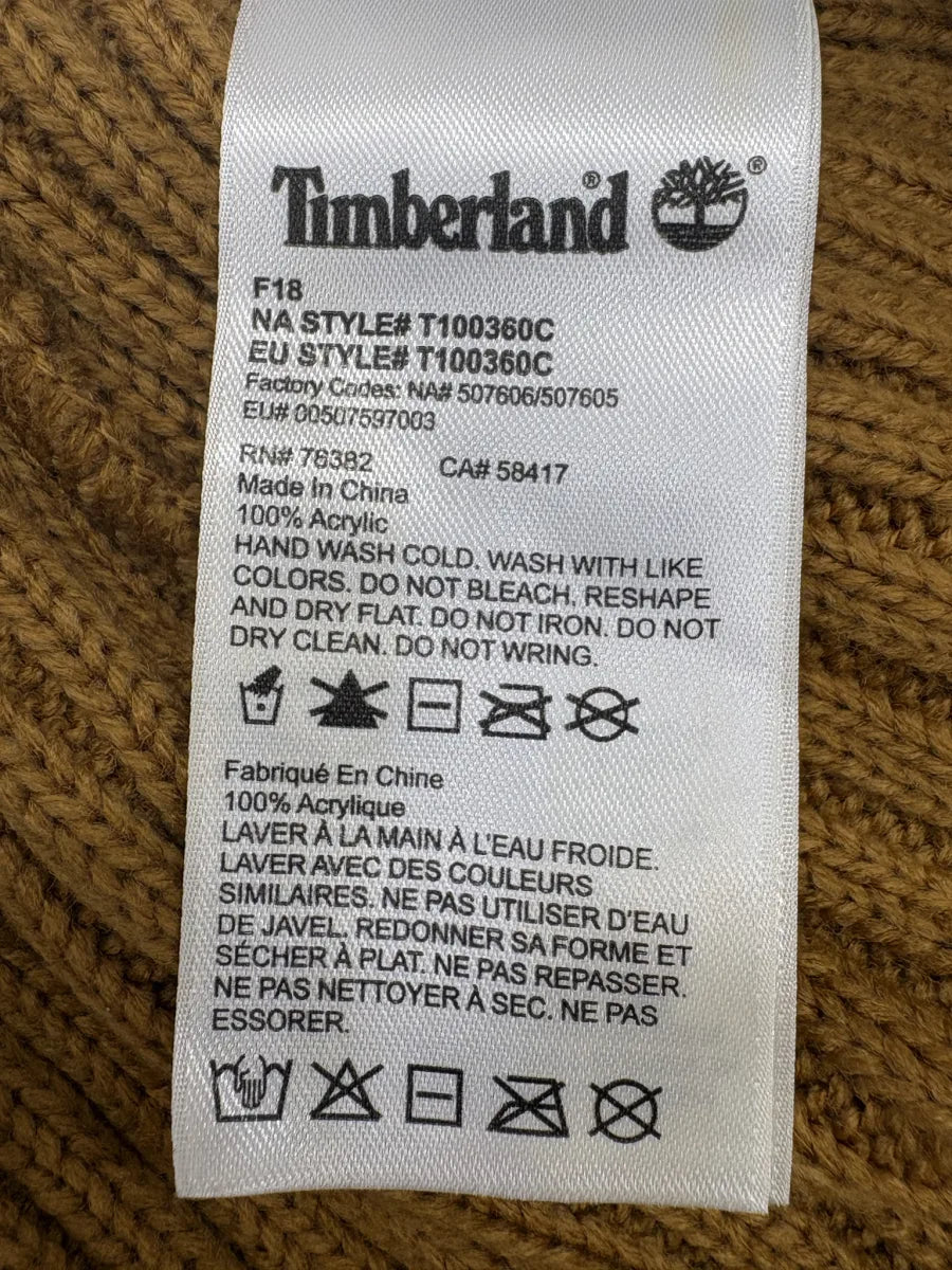 Timberland Ribbed Knit Cuffed Beanie Wheat - label