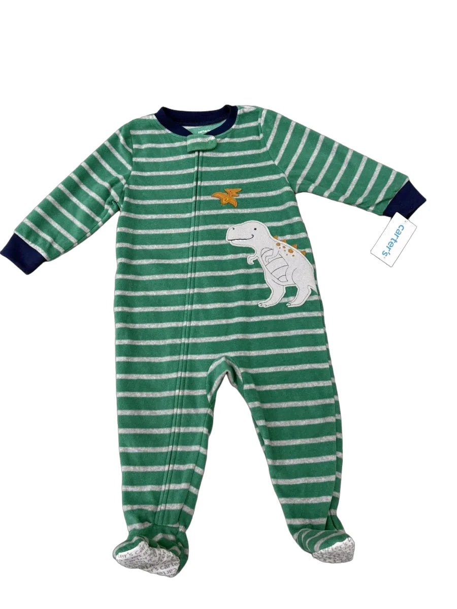 Carter's Dinosaur Print Fleece Footed Sleeper Pajama Green - front