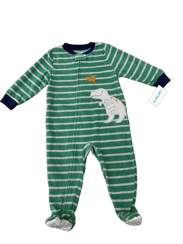 Carter's Dinosaur Print Fleece Footed Sleeper Pajama Green - front