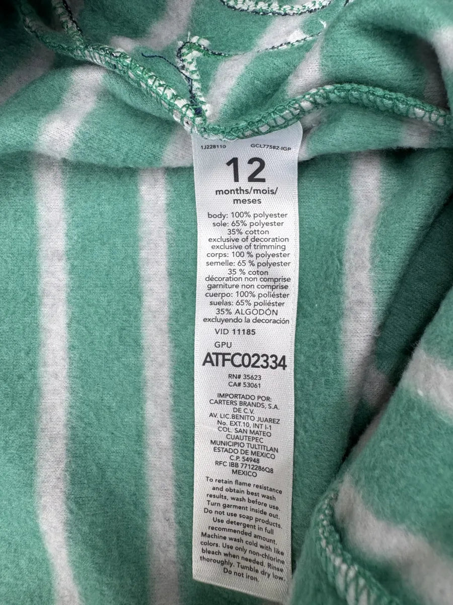 Carter's Dinosaur Print Fleece Footed Sleeper Pajama Green - label