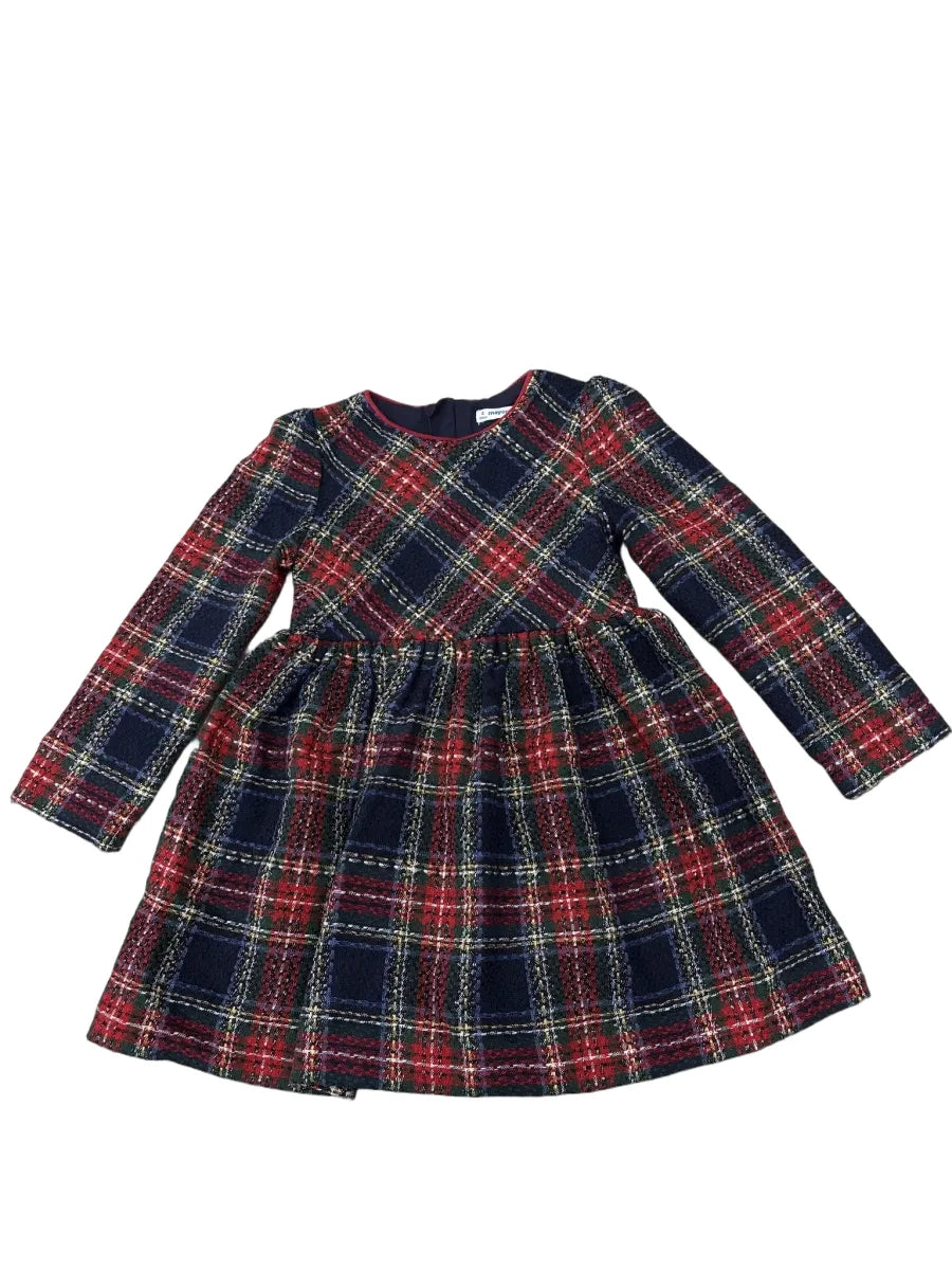 Mayoral Tartan Plaid Tweed A-Line Dress Navy - front