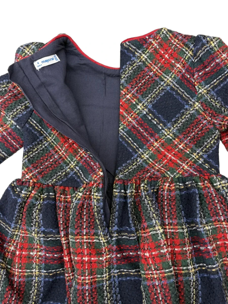 Mayoral Tartan Plaid Tweed A-Line Dress Navy - detail