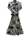 Zara Paisley Print Belted Midi Shirt Dress White - front