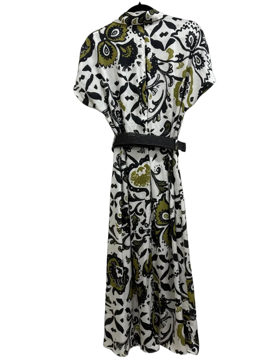 Zara Paisley Print Belted Midi Shirt Dress White - back