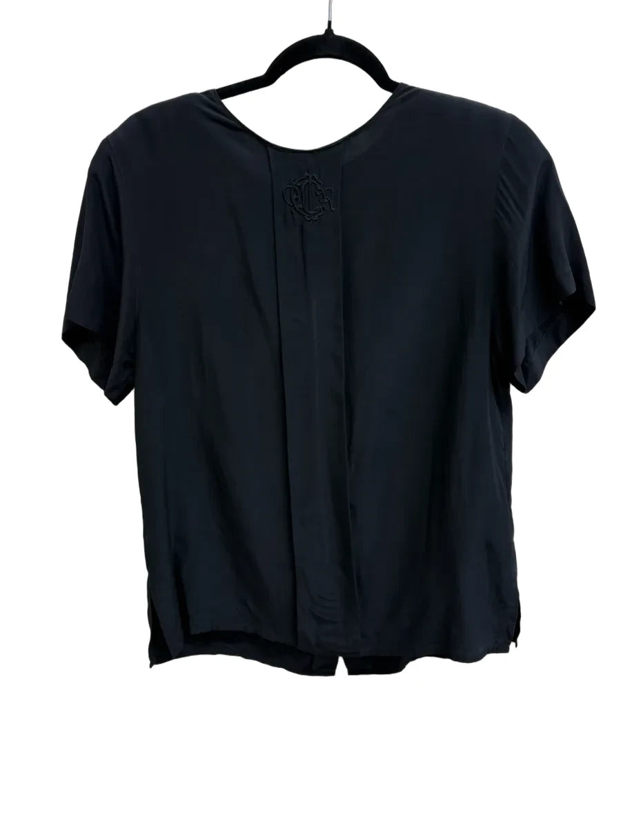 Vintage Christian Dior Silk Short Sleeve Blouse Black - back