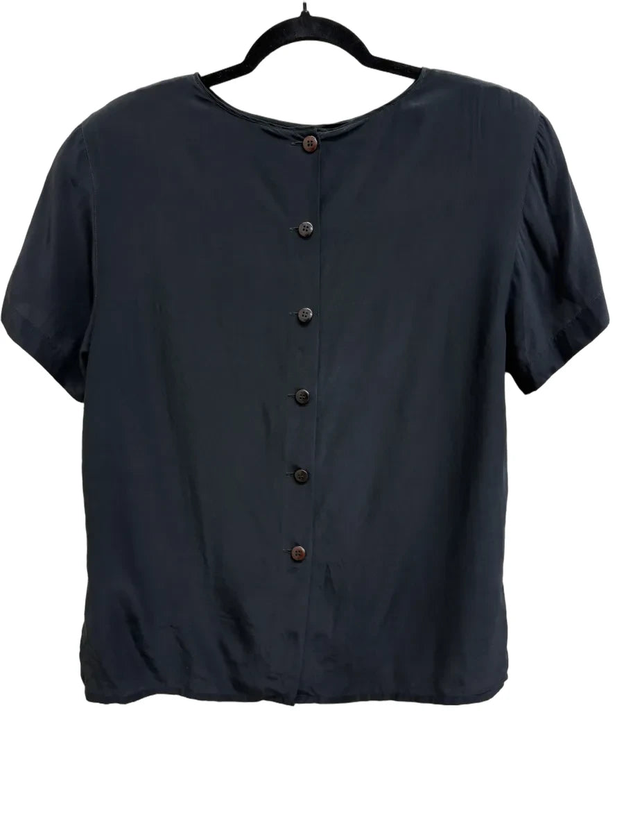 Vintage Christian Dior Silk Short Sleeve Blouse Black - front