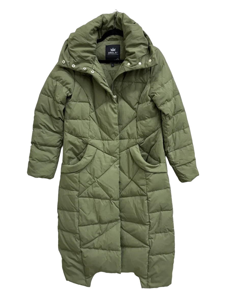 Orolay Long Quilted Puffer Coat Olive Green - front