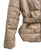 Haute Monde Faux Leather Belted Puffer Jacket Tan - detail
