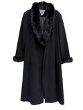 Marvin Richards Wool Coat Fox Fur Trim Black - front