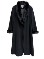 Marvin Richards Wool Coat Fox Fur Trim Black - front
