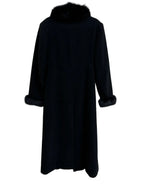 Marvin Richards Wool Coat Fox Fur Trim Black - back